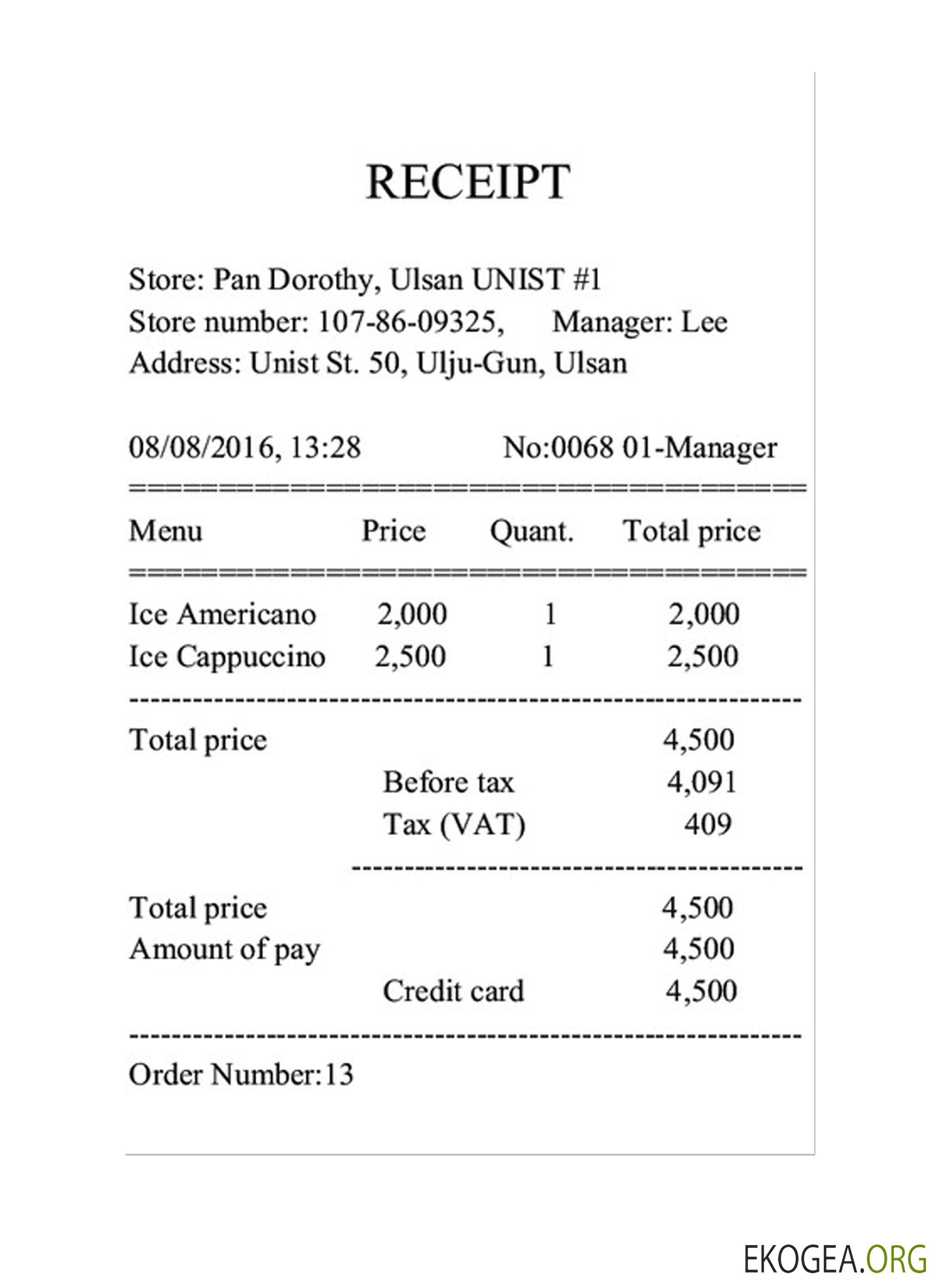 EXEMPLE DE REÇU template